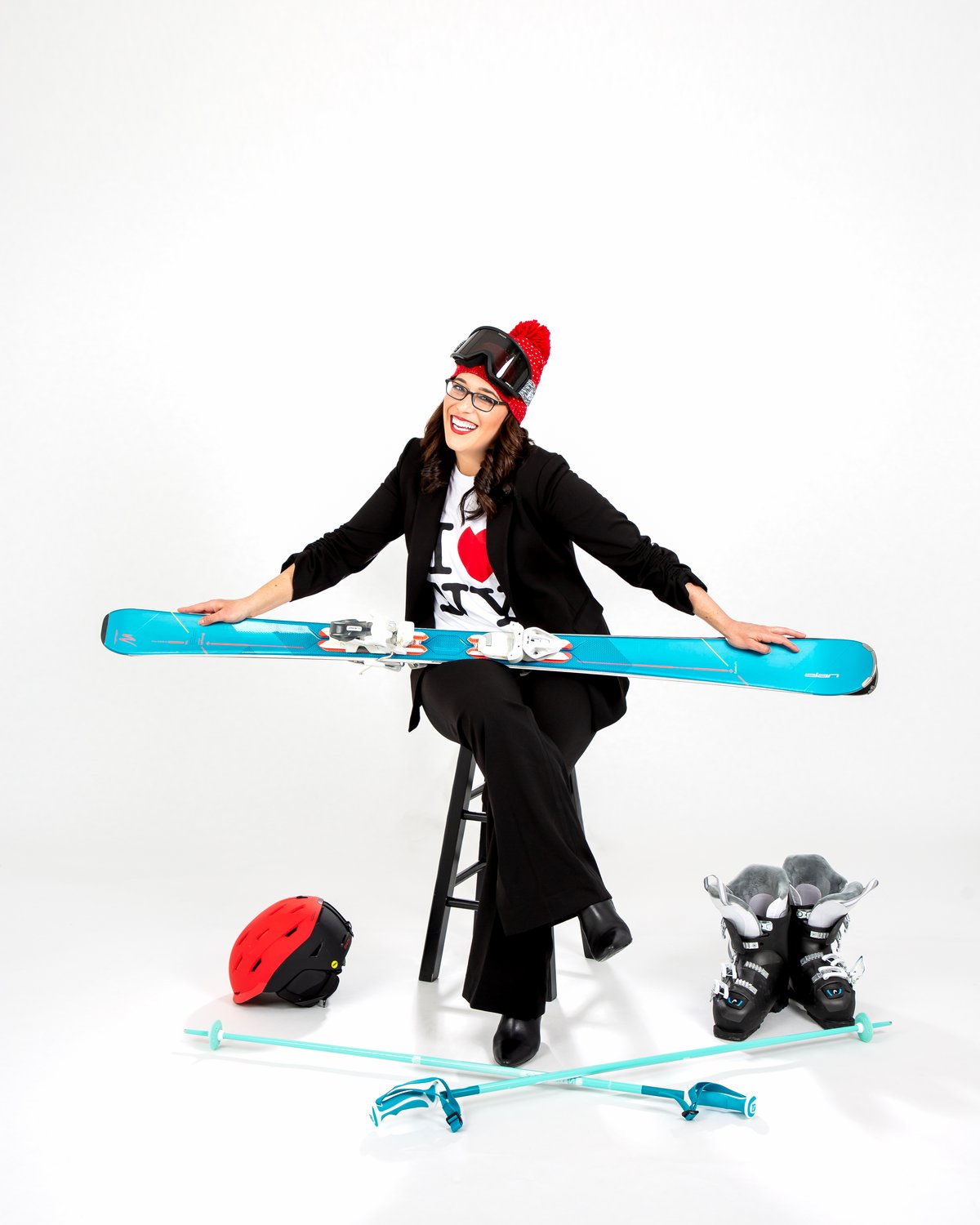 Karen Stone with skis - New Yorker by identity, Park City by choice